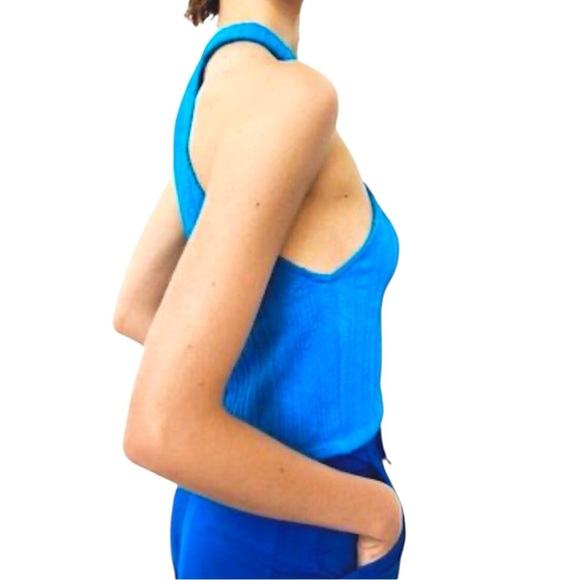 ZARA BLUE ONE SHOULDER CUT-OUT CROPPED TOP SZ LG EUC - Picture 2 of 5